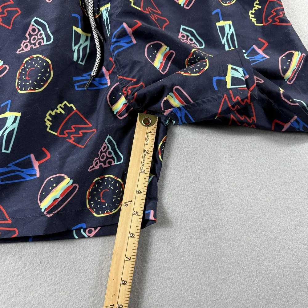 Maamgic Swim Trunks‎ Mens Large Blue Fast Food Print Mesh Lined Elastic Waist
